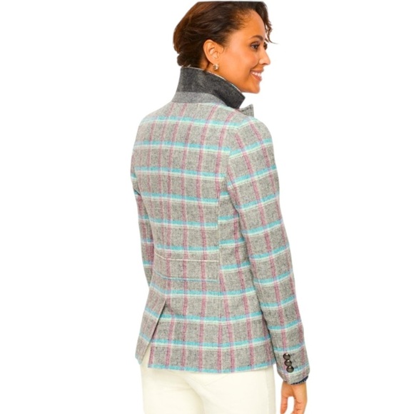 TALBOTS SHETLAND ABERDEEN PASTEL PLAID WOOL BLEND BLAZER SIZE 8 - Picture 2 of 14